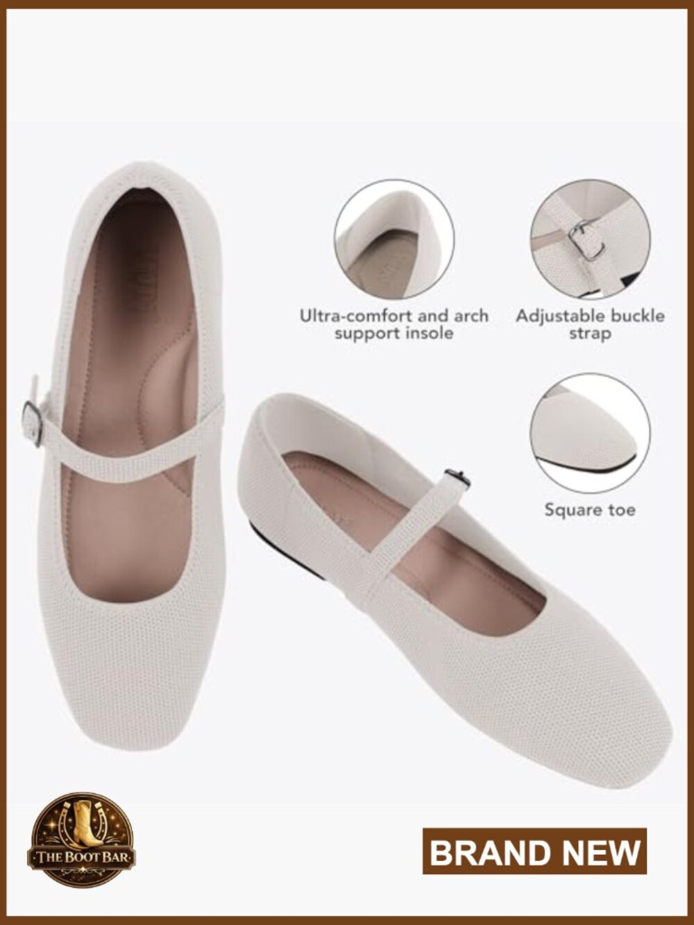 Women's Square Toe Ballet Flats with Adjustable Ankle Strap and Arch Support - Picture 5 of 7
